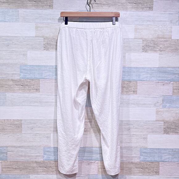 J Jill Linen Stretch Button Hem Ankle Pants White High Rise Womens Medium - Picture 4 of 8